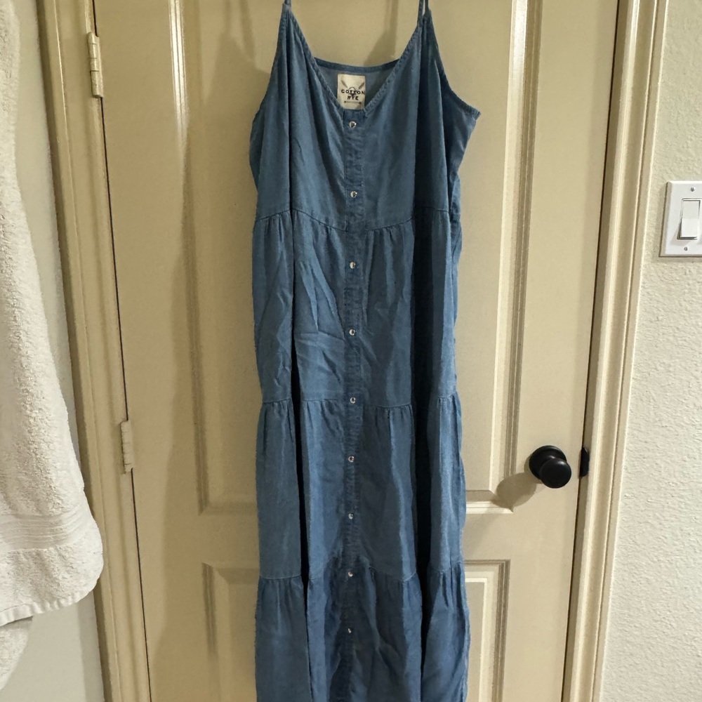 Denim Blue Button-Down Maxi Dress